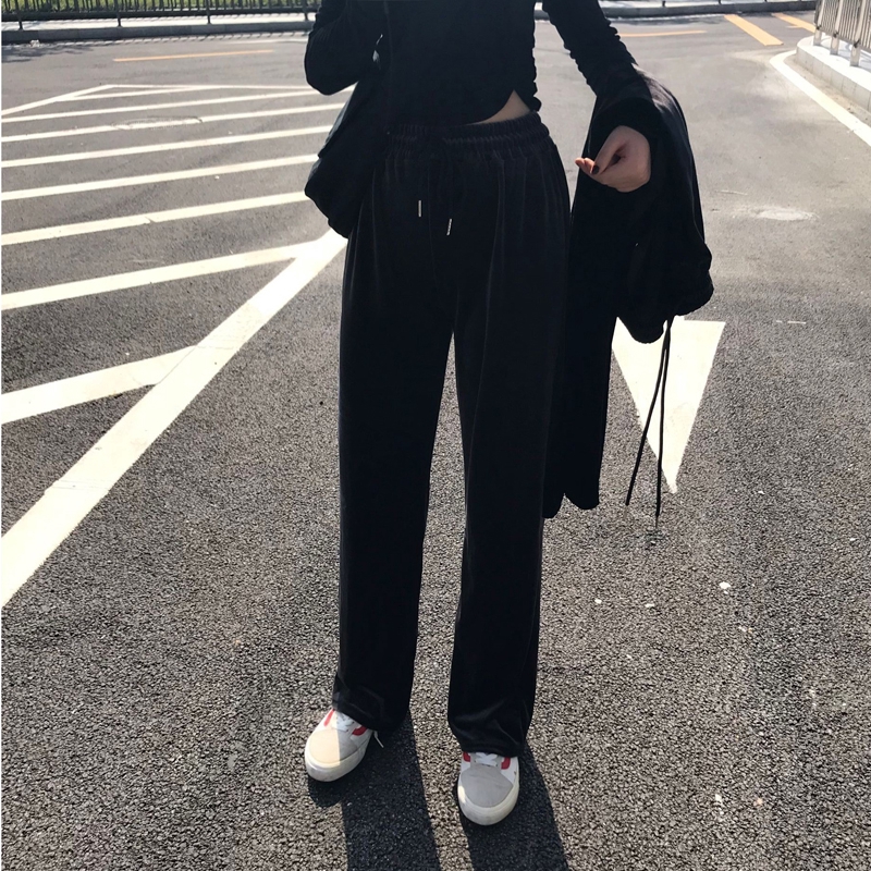 Xiaozhainv Quần ống rộng lưng cao màu trơn thời trang | BigBuy360 - bigbuy360.vn