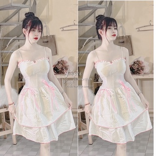 đầm cup ngực xoè nơ tiểu thư