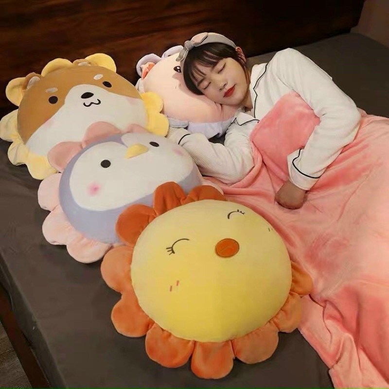 Bộ chăn gối văn phòng hình thú gấu bông có mền gối tựa lưng gối tựa lưng văn phòng cute dễ thương 3in1 ( chăn 160*110cm)