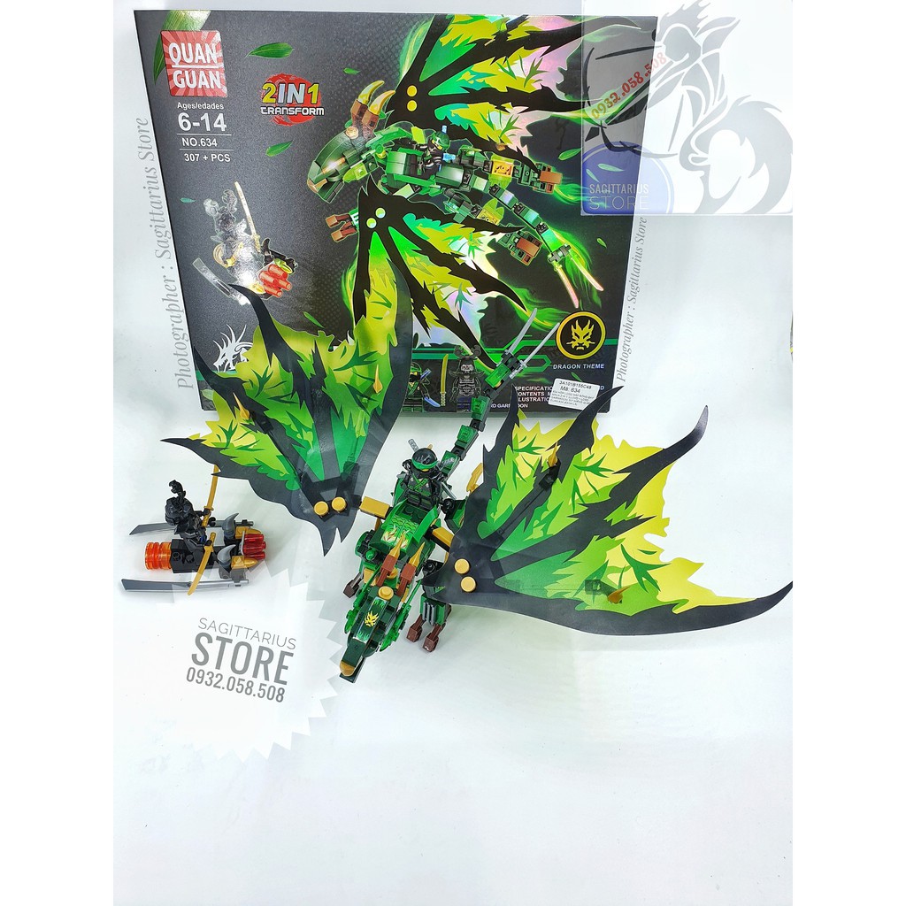 [Hot] Lego Lắp Ráp Robot Rồng Bay NinjaGo 2 in 1 - Quan Guan 634 ( Xanh Lá - 307 Mảnh ) [ Có Sẵn ]