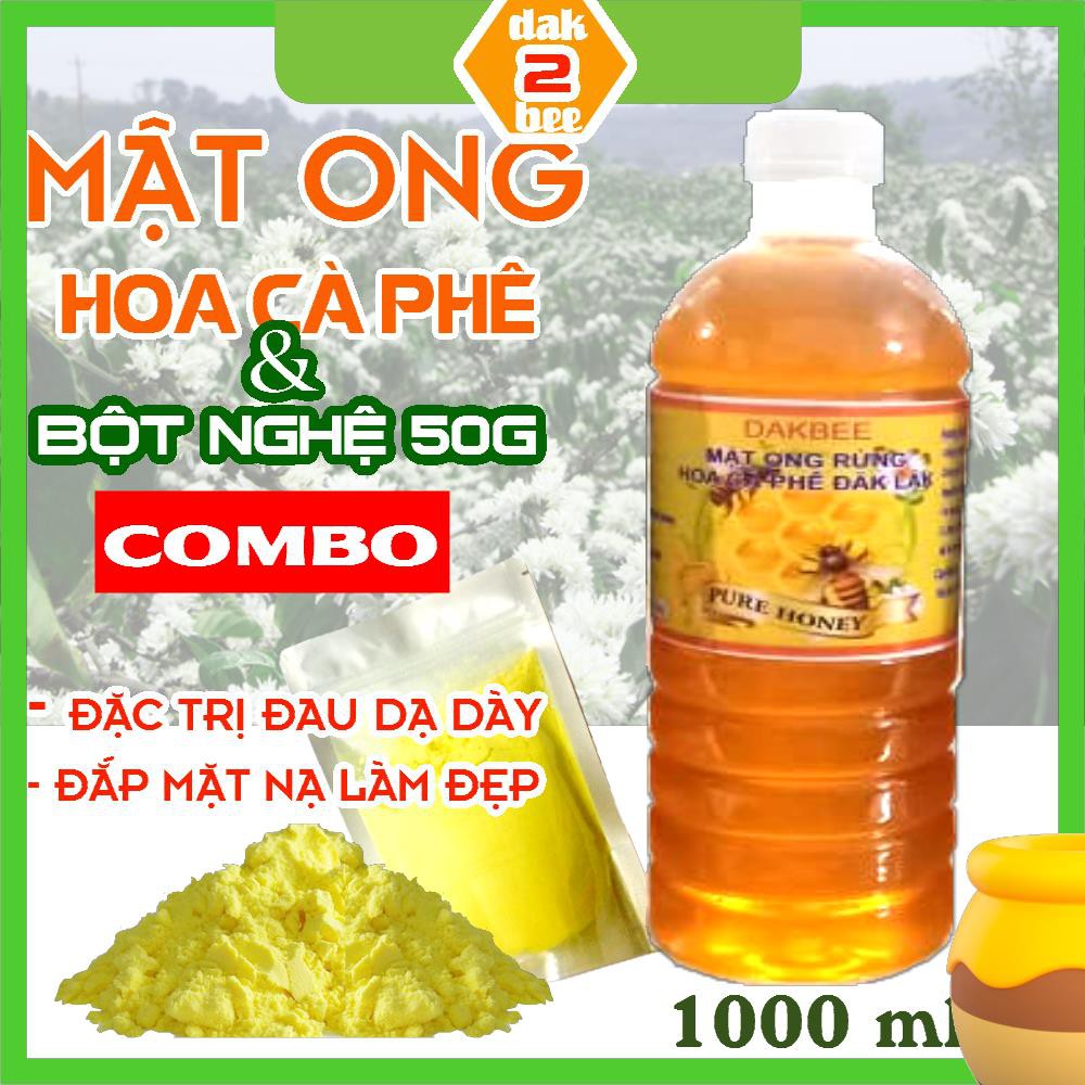 [COMBO] 1 LÍT Mật ong rừng hoa cà phê- 50g Tinh bột nghệ - hỗ trợ điều trị chứng đau dạ dày - dakbee