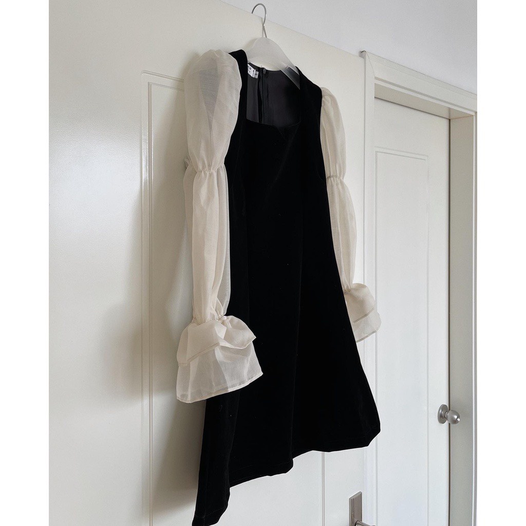 [Video]Váy xòe phối tay voan bo chun tiểu thư siêu xinh