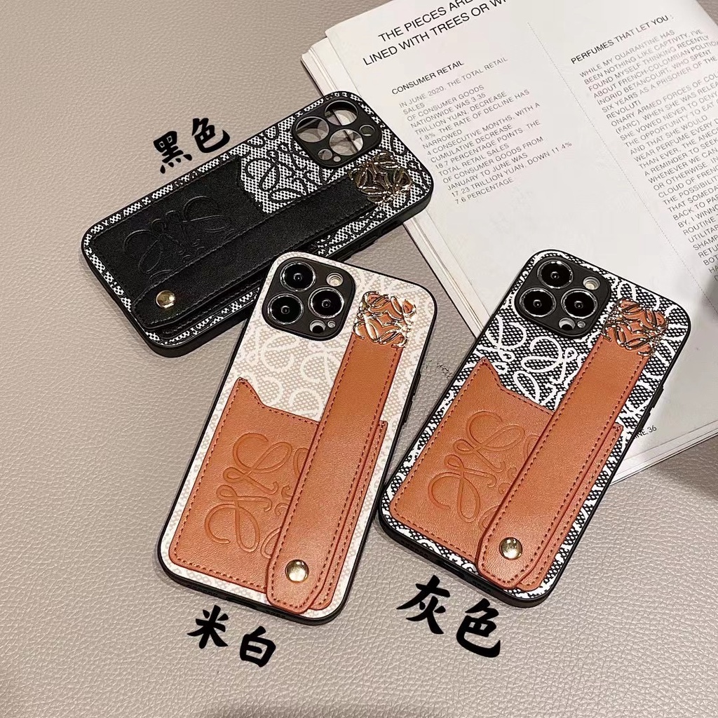 Ốp Điện Thoại Da Mềm Chống Rơi Có Quai Cầm Tay Màu Nâu Cho Iphone 14ProMax 13Promax 12 11 Pro Max