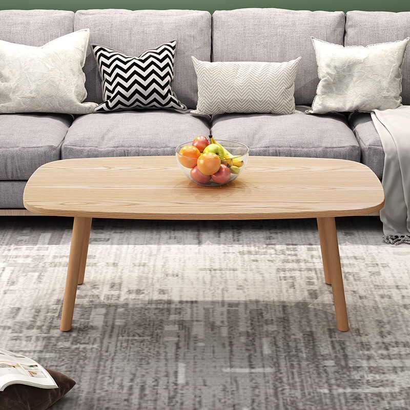Bàn Trà Sofa/Cafe Hình Chữ Nhật Mặt Bàn Bo Góc Mềm Mại Chân Gỗ Tự Nhiên Cao 30cm hoặc Cao 40cm - BT02*