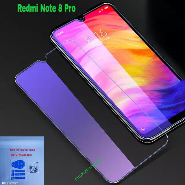 Kính cường lực Xiaomi Redmi Note 8 Pro tím UV chống hại mắt ( tặng keo mép )