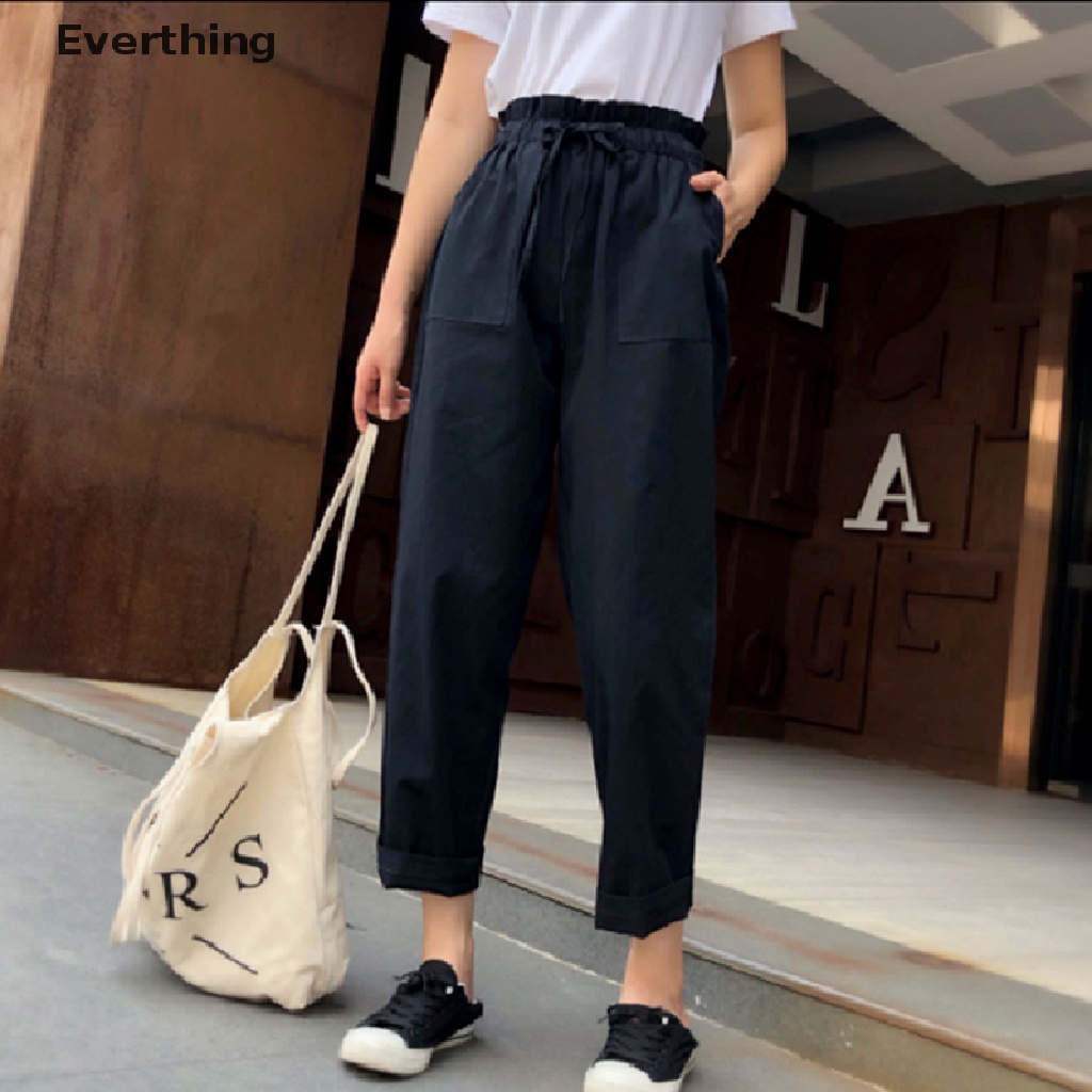 Quần ống rộng lưng thun bằng vải lanh cotton<br />