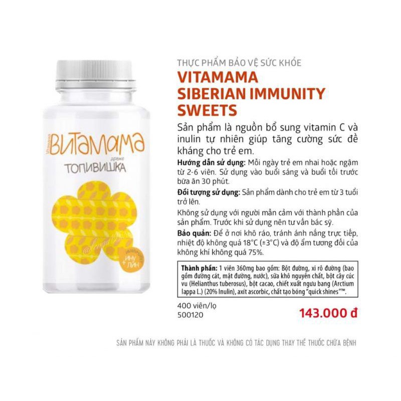 VITAMAMA SIBERIAN IMMUNITY SWEETS- Siberian Health giúp tăng cường khả năng miễn dịch