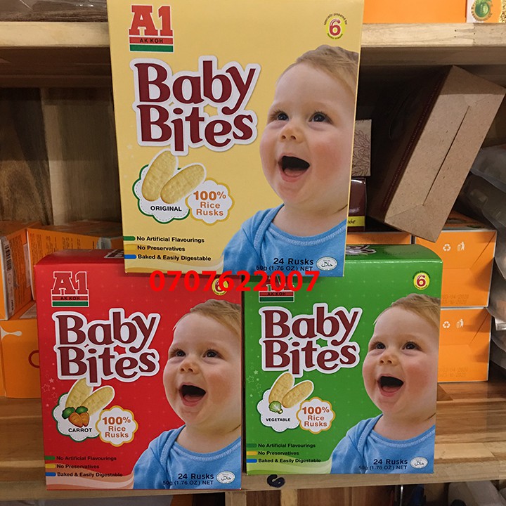 [Mua 3 tặng 1] BÁNH ĂN DẶM A1 BABY BITES 1 Hộp 24 gói Xuất Xứ Malaysia