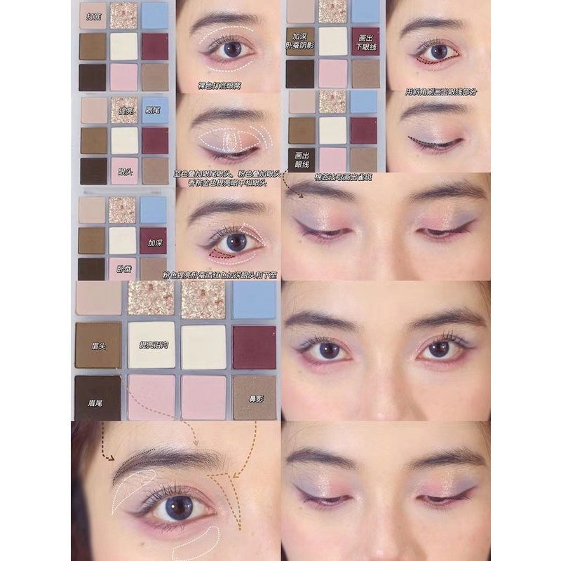 Bảng phấn mắt 9 màu sắc hiệu ứng lì/ ánh nhũ lấp lánh lâu phai