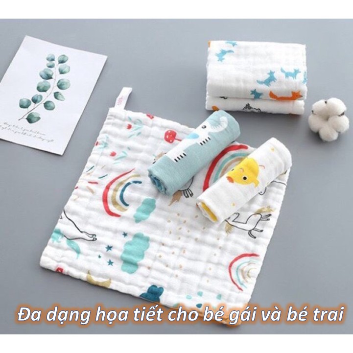 KHĂN MẶT XÔ 6 LỚP | IN HÌNH ĐÁNG YÊU CHO BÉ 28X28cm