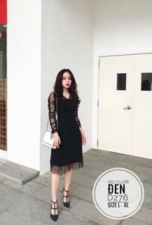 Bigsize Đầm tay lưới đen D276