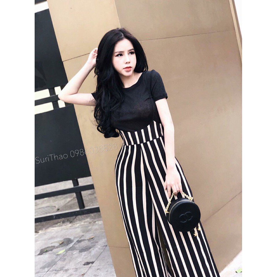 Sét Yếm Dài Phối Quần Ống Rộng Phong Cách Mới TTS0524