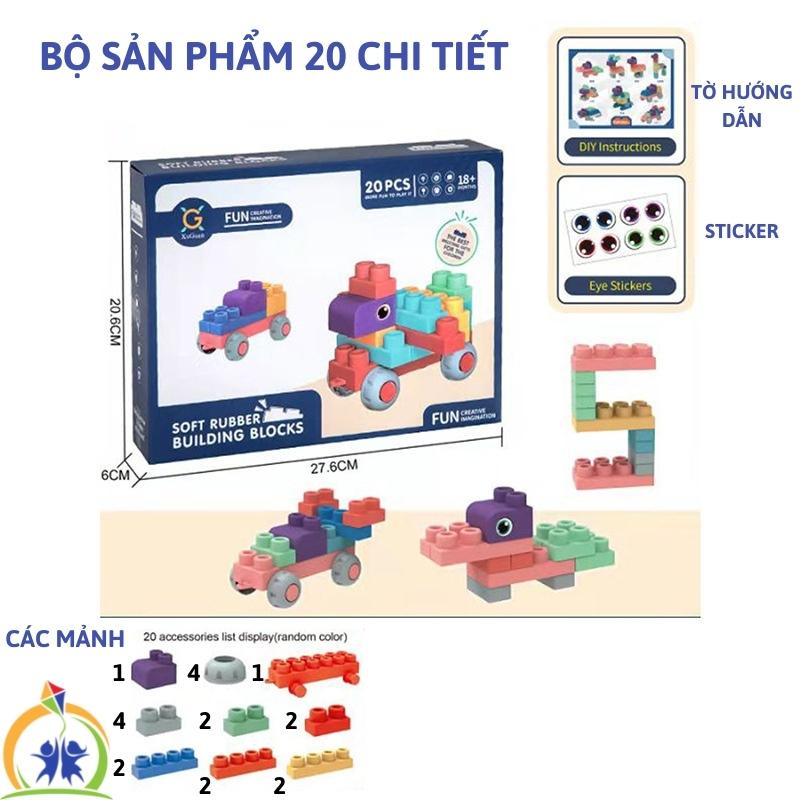 Đồ chơi xếp hình loại to, Bộ đồ chơi lắp ráp nhựa dẻo thông minh cho bé trai, bé gái GenKids