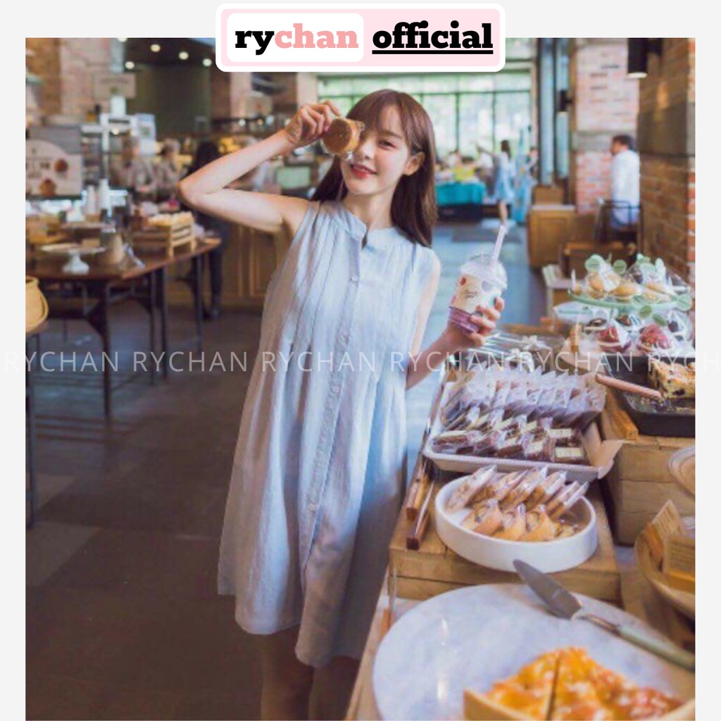 DS655 - Đầm Suông Cổ Trụ Sát Nách Kèm Dây Cột Eo