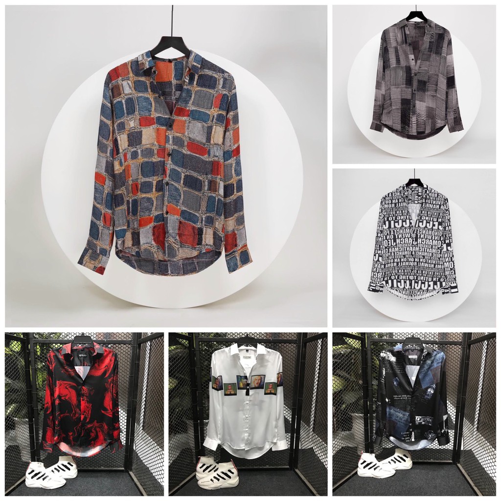 Áo sơ mi nam dài tay form rộng họa tiết vải lụa cao cấp S43