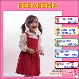 Váy bé gái - Váy yếm bé gái nhung tăm kèm áo hoa nhí size 12-22kg