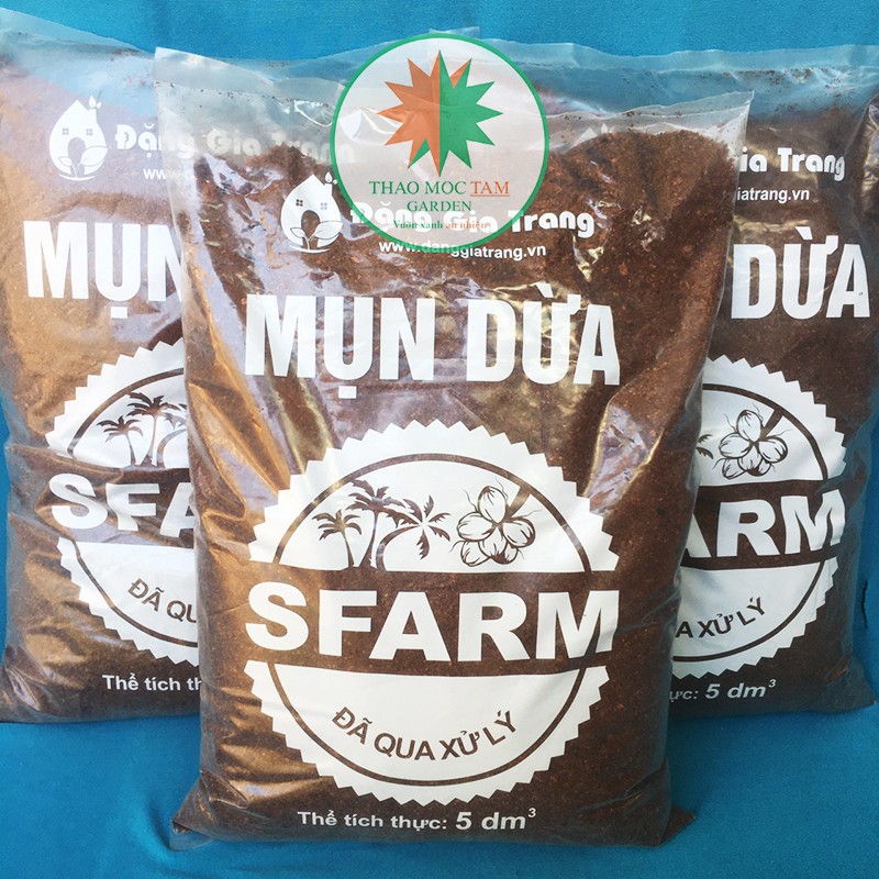 Mụn dừa đã xử lý SFARM (Túi 5dm3) - Mụn dừa ươm cây, trồng cây hoa kiểng, trồng rau mầm