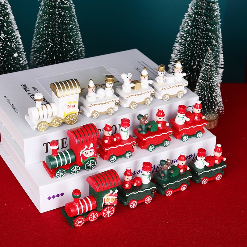Đồ Chơi Tàu Lửa Bằng Gỗ Sơn Họa Tiết Hoạt Hình Ông Già Noel Gấu Người Tuyết / Người Tuyết Trang Trí