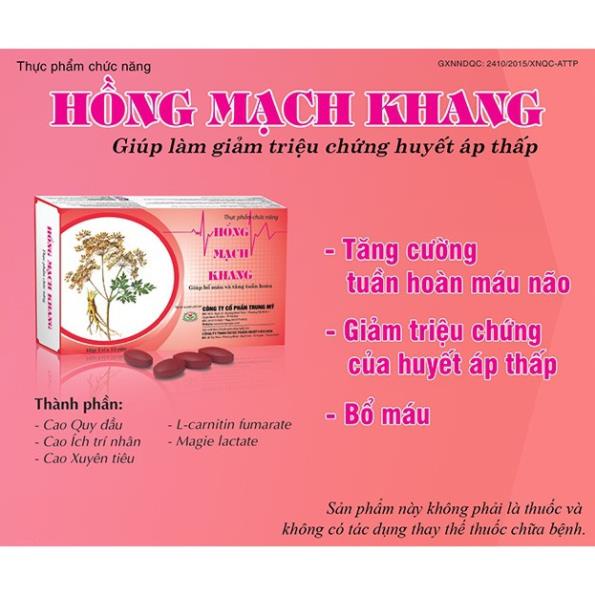 HỒNG MẠCH KHANG – GIÚP BỔ MÁU VÀ TĂNG TUẦN HOÀN NÃO (HỘP 30 VIÊN)
