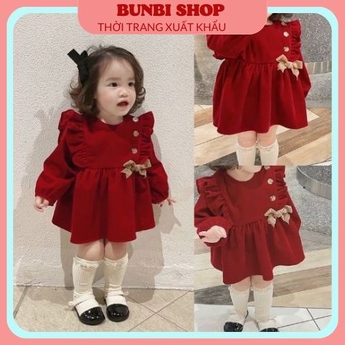 Váy Noel babydoll cho bé gái chất nhung tuyết cao cấp xịn sò, hàng việt nam xuất khẩu chuẩn