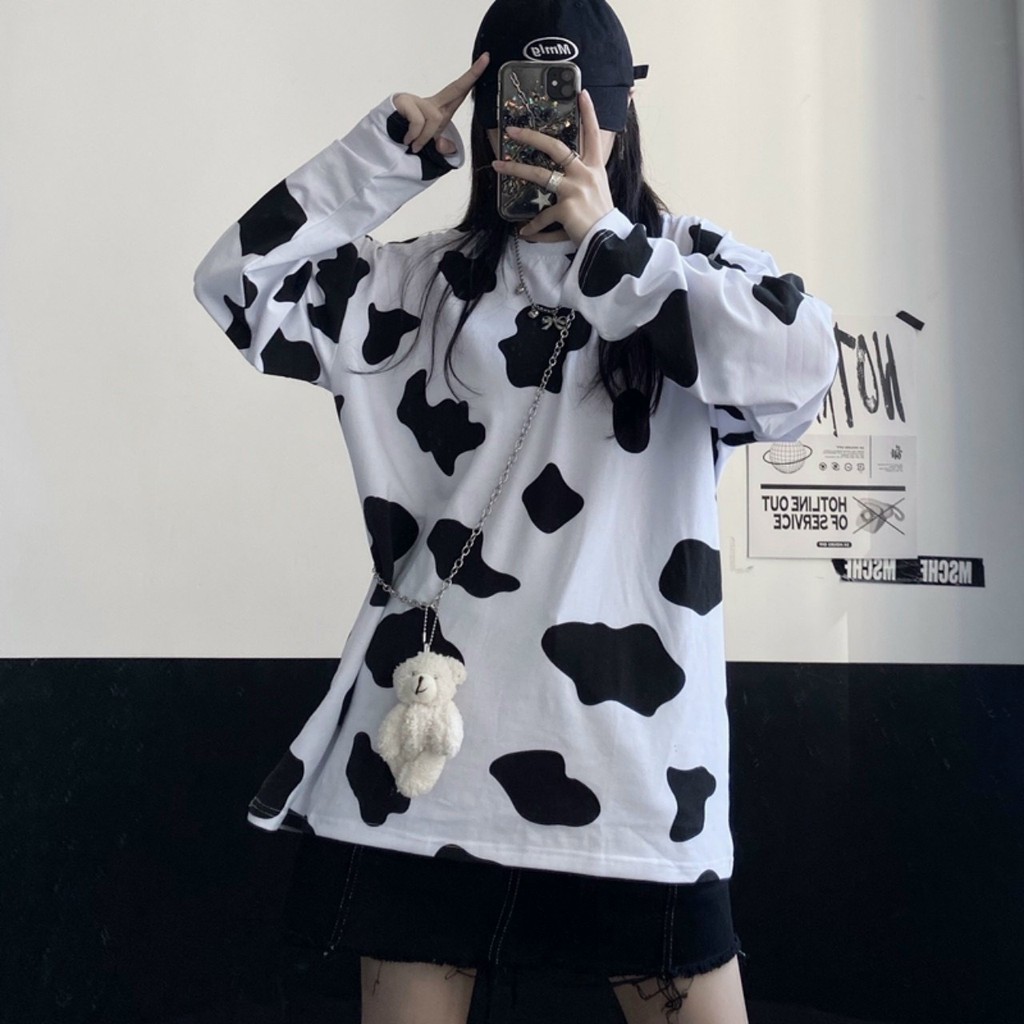 Áo thun bò sữa tay dài 💝FREESHIP💝 áo thun form rộng unisex, sweater bò sữa hot trend