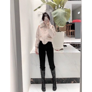 Áo phao cổ lông bên trong lót lông trần trám