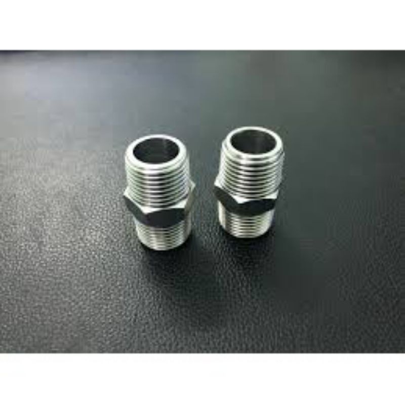 Kép nối đường ống,Ren ngoài,Kép tiện inox(Dài 10cm) DN15-21,DN20-27,DN25-34.Chất liệu Inox sáng bóng