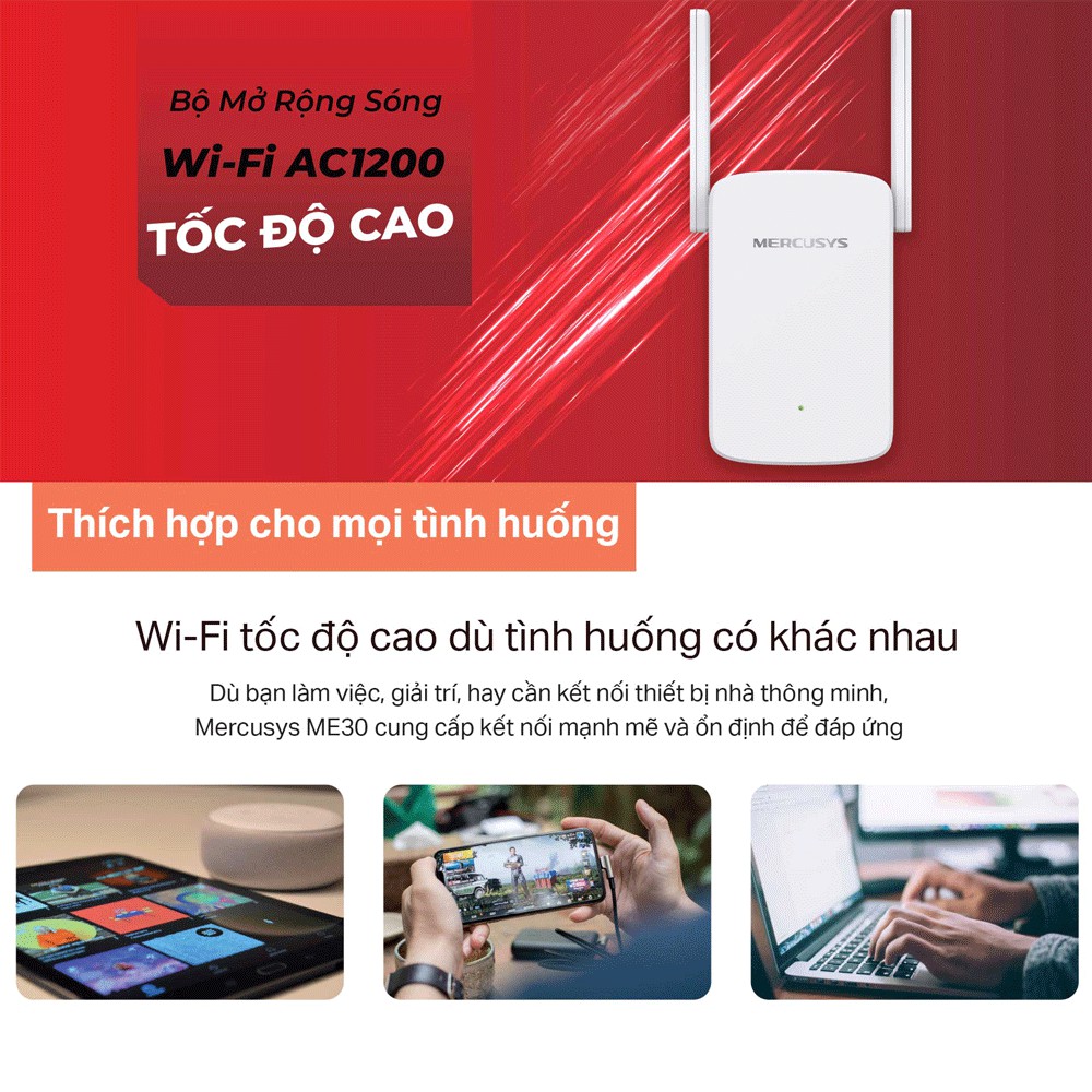 Bộ Mở Rộng Sóng Wifi Mercusys ME30 Chuẩn AC 1200Mbps