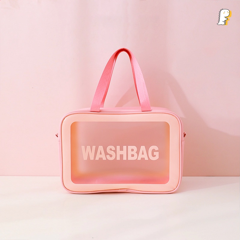 Túi mỹ phẩm du lịch Wash bag màu HỒNG chống nước chất liệu PU xinh xắn có thể gấp gọn nhiều size dễ dàng lựa chọn