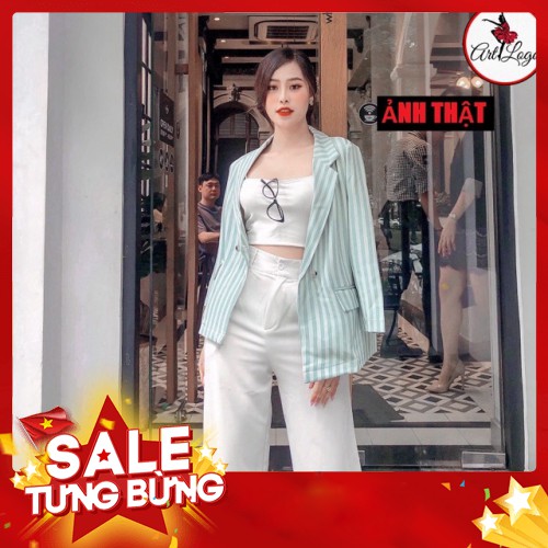 - Hàng nhập khẩu Áo khoác blazer kẻ sọc xanh nữ - Vest dáng suông rộng kaki style ulzzang hàn quốc HOT Liên hệ mua hàng