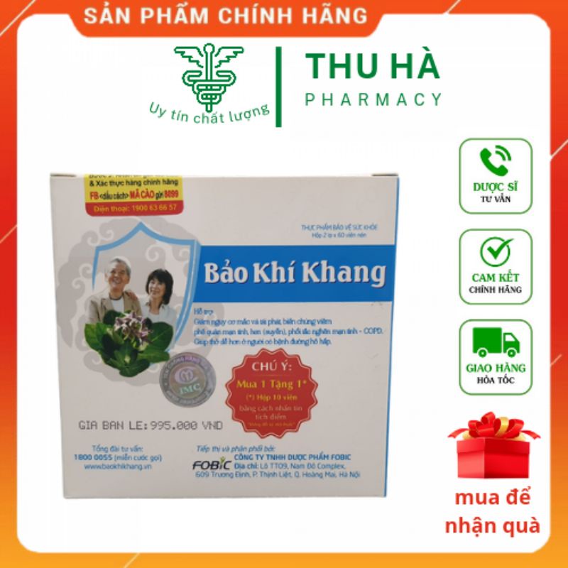 Bảo khí khang (hộp 2 lọ×60 viên)- Hỗ trợ giảm ho , khó thở , hen suyễn , viêm phế quản mạn , COPD- hàng chính hãng