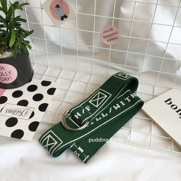 Thắt Lưng Vải Canvas Khóa Đôi In Chữ Tiếng Anh Màu Sắc Dễ Thương