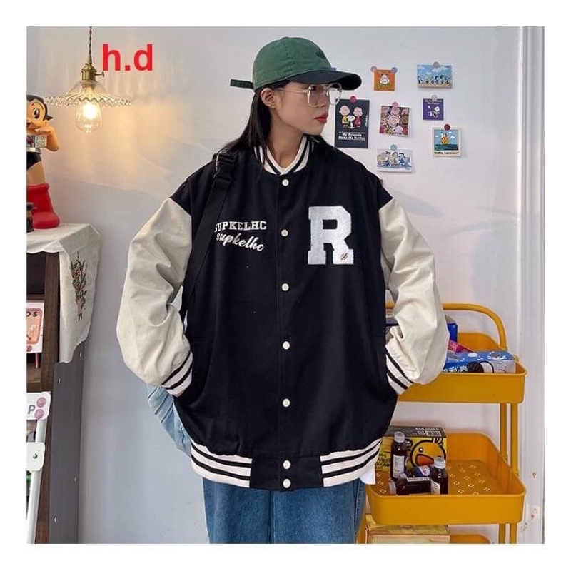 Áo khoác bomber R, 408CMChất gió vs nỉ cottonhàng 1 lớp cổ, tay áo và gấu áo có bo dệt Jacket freesize form &lt;50kg