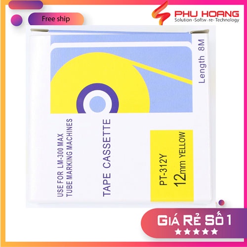 Băng in nhãn tương thích Max PT-312Y, rộng 9mm, dài 8m/cái, màu vàng, dùng cho máy in Max LM-370E, LM-380E, LM-390A