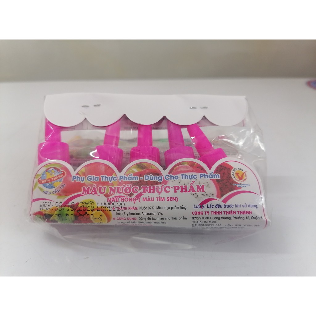 [Vỉ 5ml x 5 chai – HỒNG] Màu nước thực phẩm [VN] THIÊN THÀNH Pink Food Color (vvk-hk)