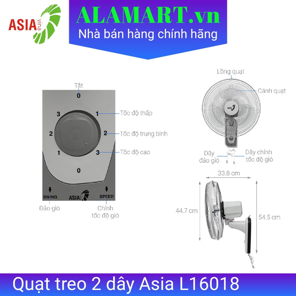 Quạt treo tường 2 dây asia L16018