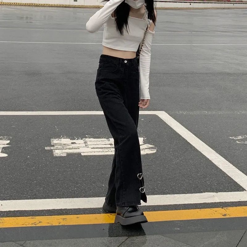 Quần Jean Ống Rộng Dáng Suông Năng Động Thời Trang Phong Cách Hồng Kông Cho Nữ