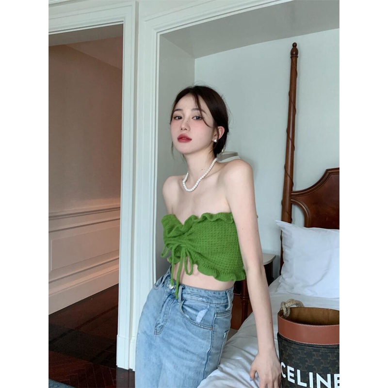 Kumikumi HUANG YOYO Áo Lửng Hở Rốn Phong Cách Hàn Quốc Thời Trang Cho Nữ quây áo dây croptop áo không
