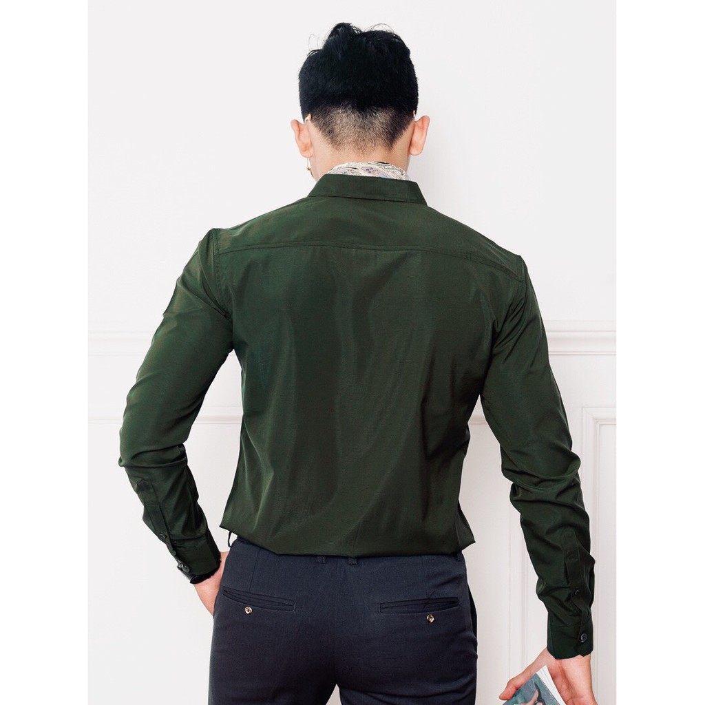 Áo sơ mi nam tay dài form body màu rêu nam tính phù hợp mọi lứa tuổi