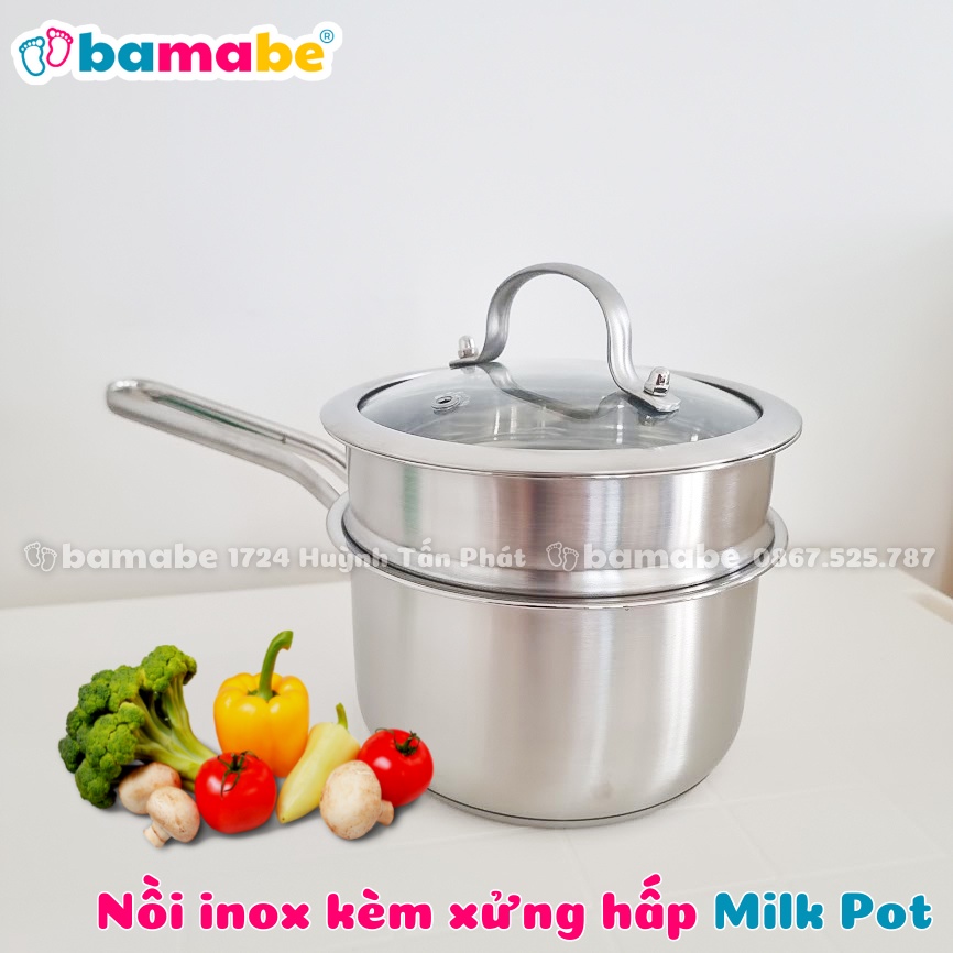 Nồi Inox 3 Đáy Milk Pot 1.5L Kèm Xửng Hấp