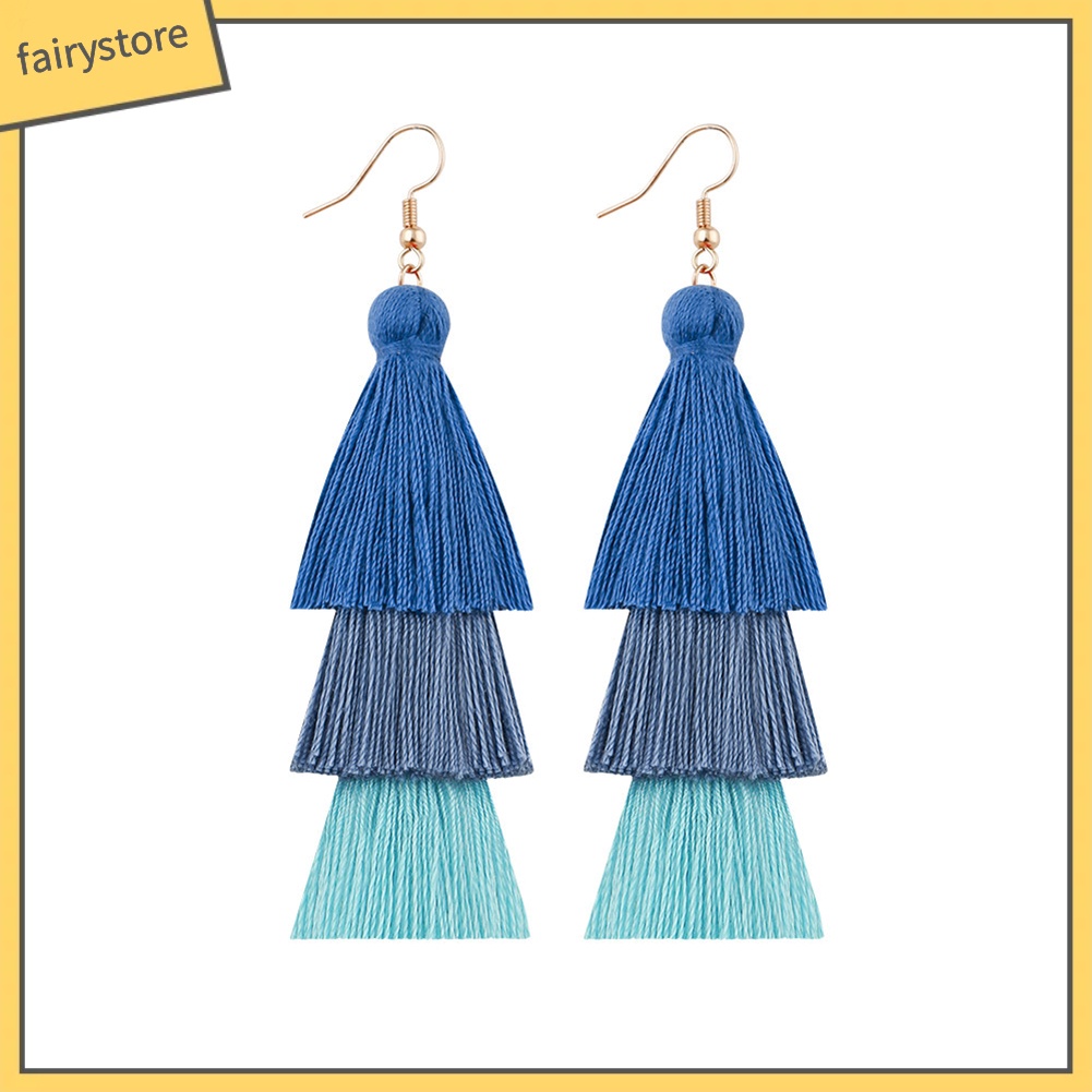 Bông tai tua rua dáng dài nhiều lớp phong cách Bohemian thời trang cá tính