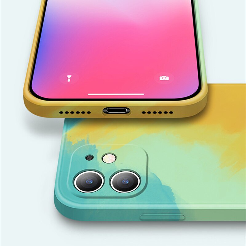 Ốp lưng loang màu iphone cầu vồng nhều màu  cạnh vuông BVC /7/7plus/8/8plus/x/xs/11/12/pro/max//promax/mini