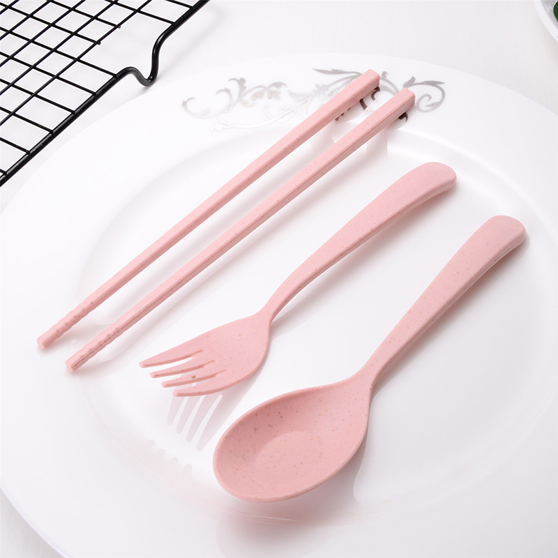 Set 3 Món Đũa Muỗng Nĩa Bằng Lúa Mạch Sáng Tạo Cho Trẻ Em Đi Du Lịch