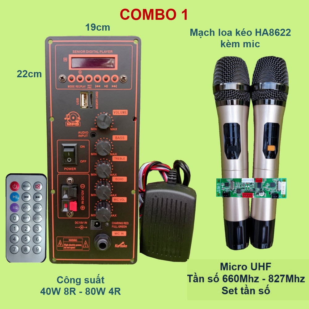 [Mã 155ELSALE giảm 7% đơn 300K] Mạch loa kéo kèm micro mạch loa kéo kèm mic HA8622 cam đỏ