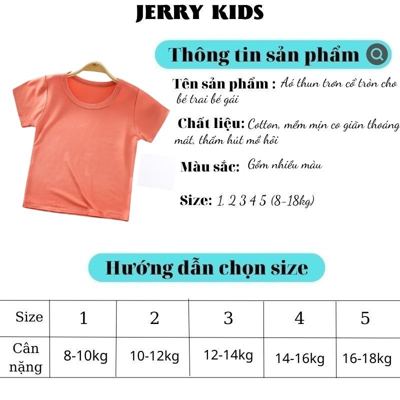 Áo thun trơn cộc tay cổ tròn chất cotton cho bé 8-18kg