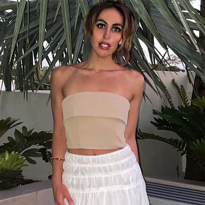 Brroa Áo Ống Crop Top Hai Lớp Màu Trơn Gợi Cảm Mùa Hè Cho Nữ