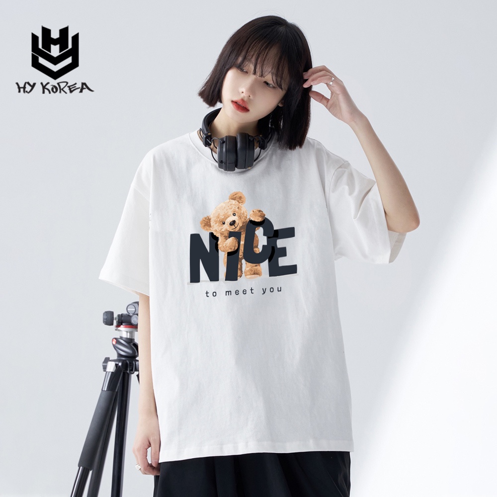 Áo Thun Đôi Nhóm Lớp HY Korea Form Rộng Cotton 100 In Hình Gấu Nice 551.