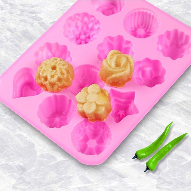 Khuôn Silicone Làm Bánh Kẹo 12 Ngăn Hình Hoa