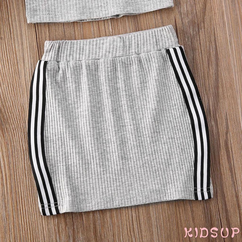KIDSUP-Baby Girls Summer Clothes Set Sleeveless Ribbed Knit Camisole+Stripe Mini Skirts 2Pcs