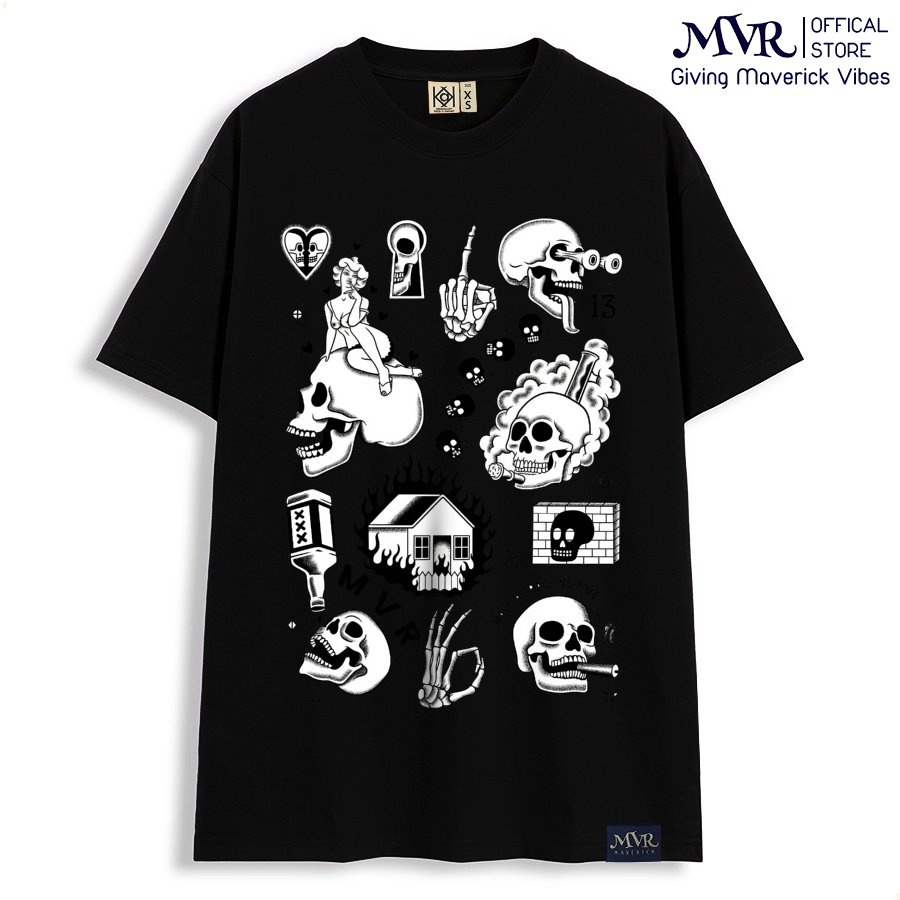 Áo form rộng nam nữ đầu lâu unisex icon họa tiết MVR size rộng tee Mỹ BB4110